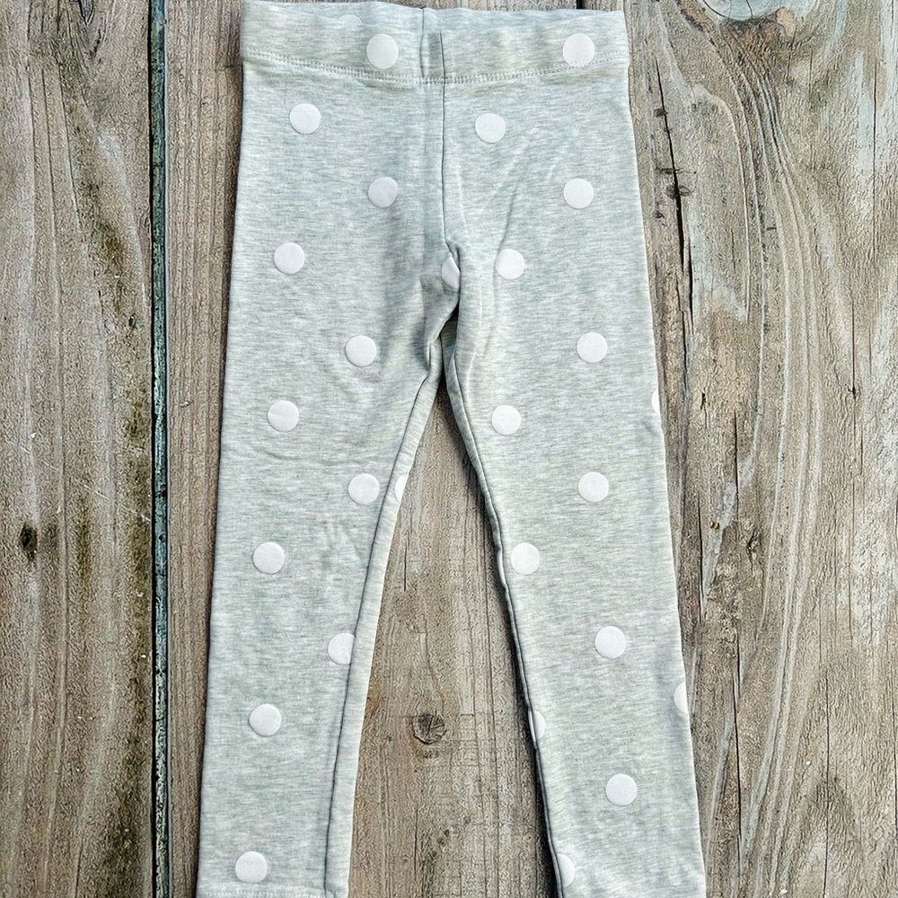 H&M size 5-6yrs Girls Light Gray White Polka Dot Stretch Pants Leggings